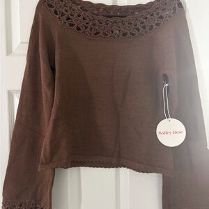 Bailey Rose Brown Crochet Women's Top NWT